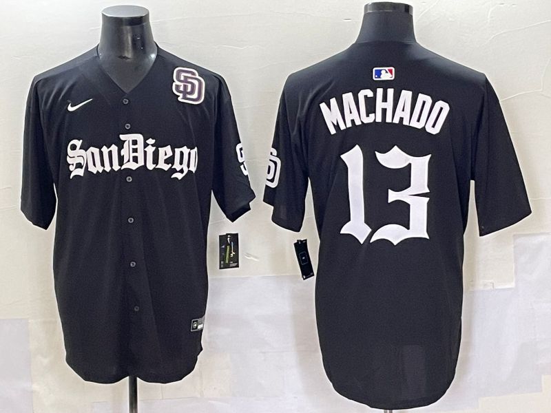 Men 2025 San Diego Padres #13 Machado Black Five generations Joint Name Nike MLB Jersey style 12->san diego padres->MLB Jersey